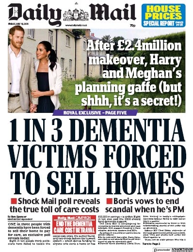 Daily Mail Newspaper Front Page for 19 July 2019