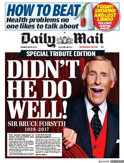 Daily Mail Newspaper Front Page for 19 August 2017