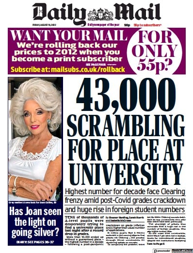 Daily Mail (UK) Newspaper Front Page for 19 August 2022