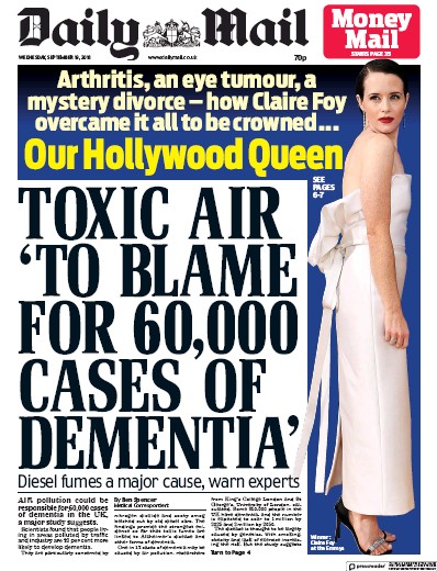 Daily Mail Newspaper Front Page for 19 September 2018