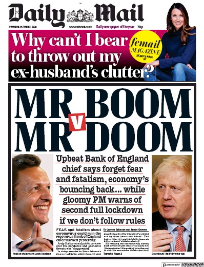 Daily Mail Newspaper Front Page for 1 October 2020