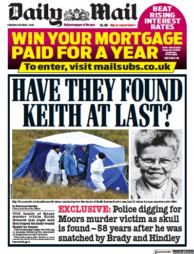 Daily Mail (UK) Newspaper Front Page for 1 October 2022