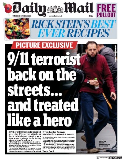 Daily Mail Newspaper Front Page for 1 November 2018