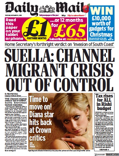 Daily Mail (UK) Newspaper Front Page for 1 November 2022