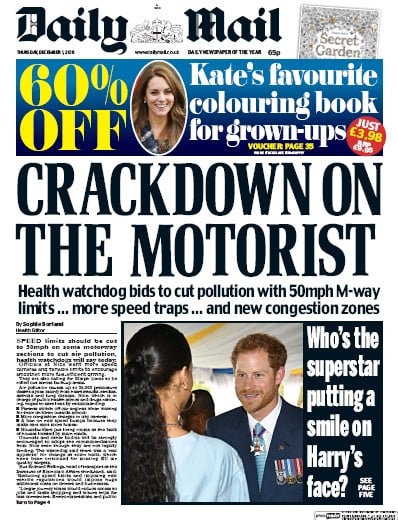 Daily Mail Newspaper Front Page for 1 December 2016