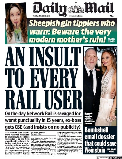 Daily Mail Newspaper Front Page for 1 December 2018