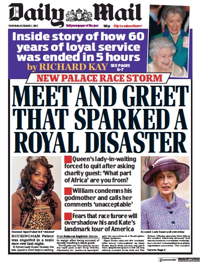 Daily Mail (UK) Newspaper Front Page for 1 December 2022