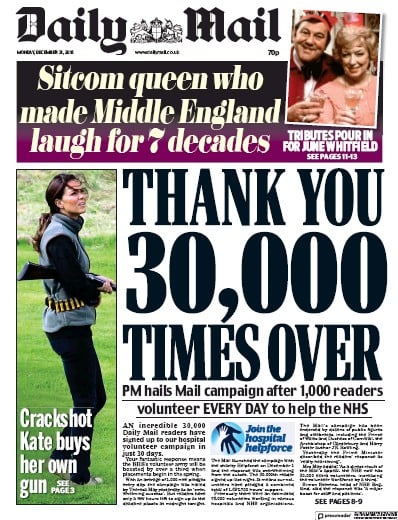 Daily Mail Newspaper Front Page for 1 January 2019