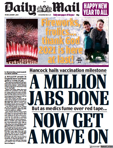 Daily Mail (UK) Newspaper Front Page for 1 January 2021