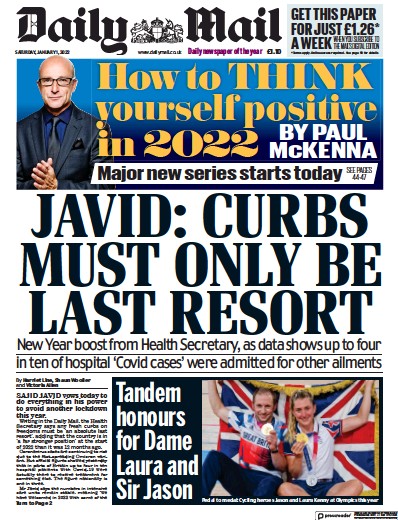 Daily Mail (UK) Newspaper Front Page for 1 January 2022