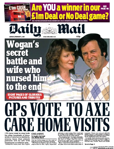 Daily Mail Newspaper Front Page for 1 February 2016