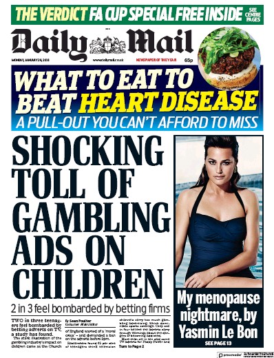 Daily Mail Newspaper Front Page for 1 February 2018