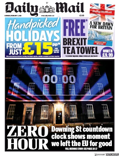 Daily Mail Newspaper Front Page for 1 February 2020