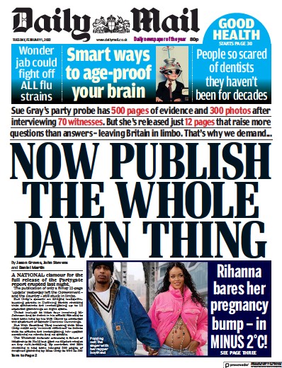 Daily Mail (UK) Newspaper Front Page for 1 February 2022