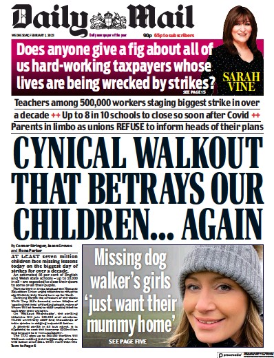 Daily Mail (UK) Newspaper Front Page for 1 February 2023
