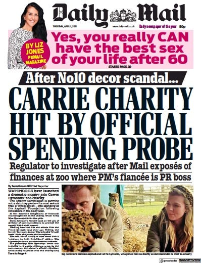 Daily Mail (UK) Newspaper Front Page for 1 April 2021