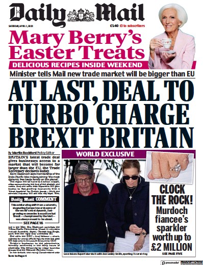 Daily Mail (UK) Newspaper Front Page for 1 April 2023