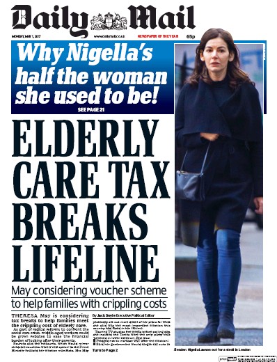 Daily Mail Newspaper Front Page for 1 May 2017