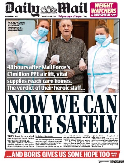 Daily Mail (UK) Newspaper Front Page for 1 May 2020