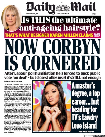 Daily Mail Newspaper Front Page for 1 June 2019
