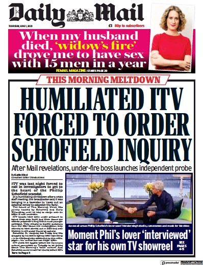 Daily Mail (UK) Newspaper Front Page for 1 June 2023