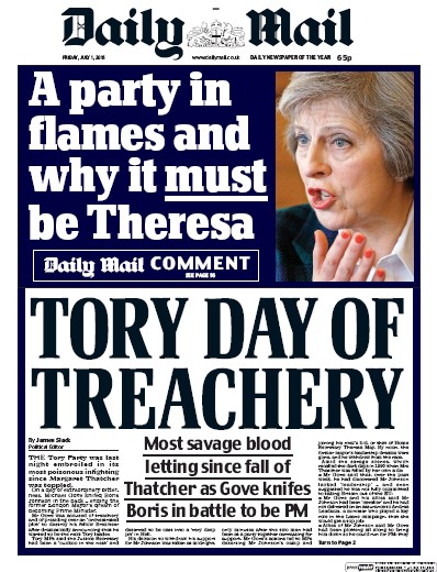 Daily Mail Newspaper Front Page for 1 July 2016