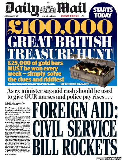 Daily Mail Newspaper Front Page for 1 July 2017