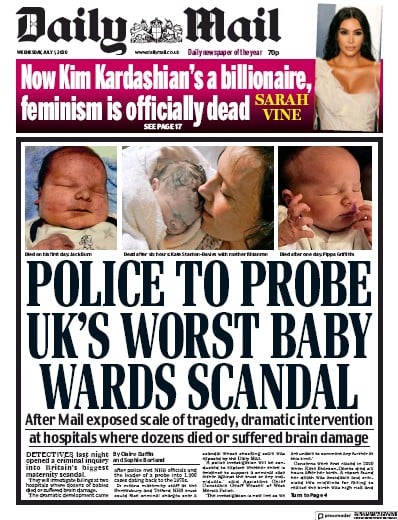 Daily Mail Newspaper Front Page for 1 July 2020