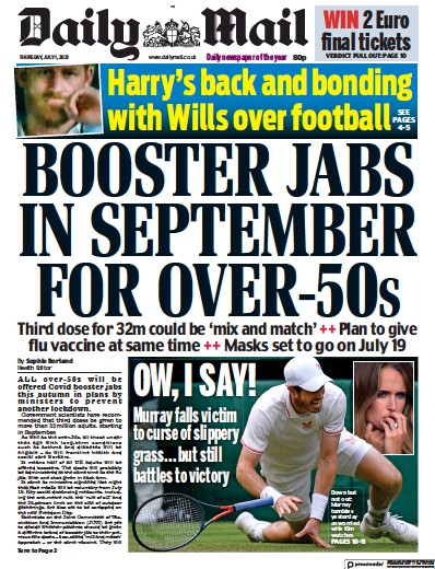 Daily Mail (UK) Newspaper Front Page for 1 July 2021