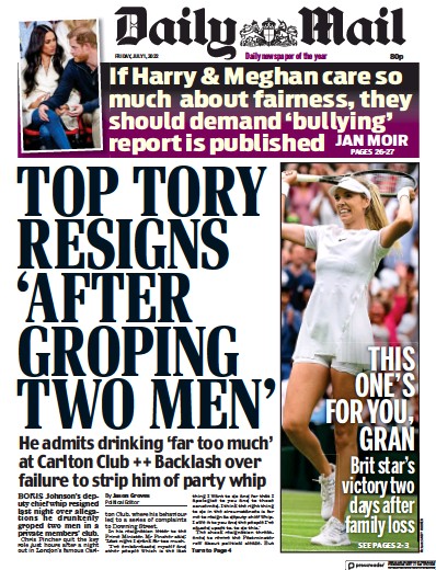 Daily Mail (UK) Newspaper Front Page for 1 July 2022