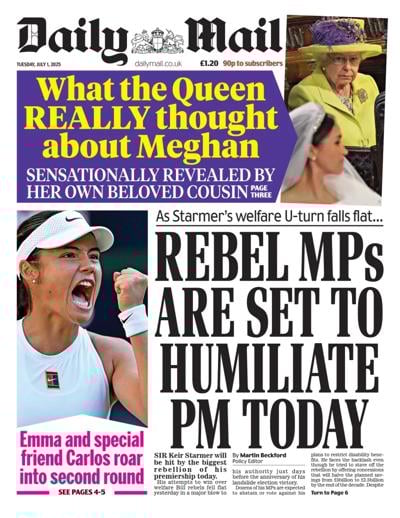 Daily Mail (UK) Newspaper Front Page for 1 July 2025