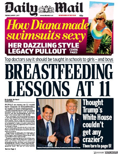 Daily Mail Newspaper Front Page for 1 August 2017