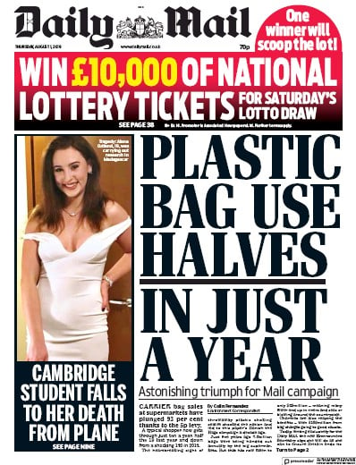 Daily Mail (UK) Newspaper Front Page for 1 August 2019