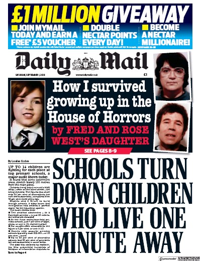Daily Mail Newspaper Front Page for 1 September 2018