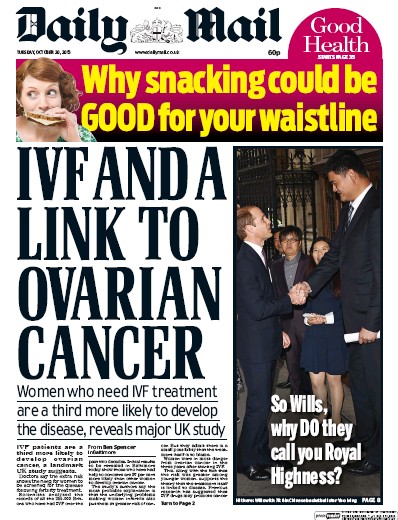 Daily Mail Newspaper Front Page for 20 October 2015
