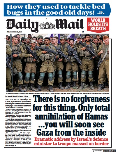 Daily Mail (UK) Newspaper Front Page for 20 October 2023