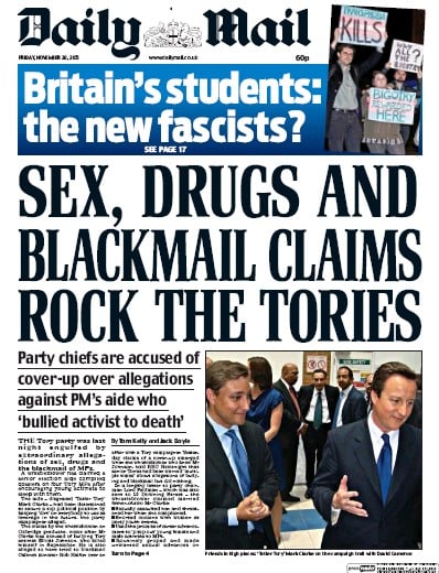 Daily Mail Newspaper Front Page for 20 November 2015