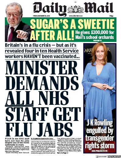 Daily Mail Newspaper Front Page for 20 December 2019