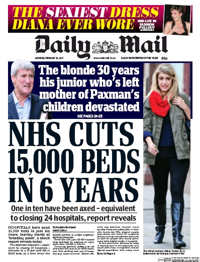 Daily Mail Newspaper Front Page for 20 February 2017