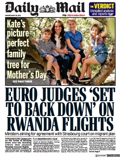 Daily Mail (UK) Newspaper Front Page for 20 March 2023
