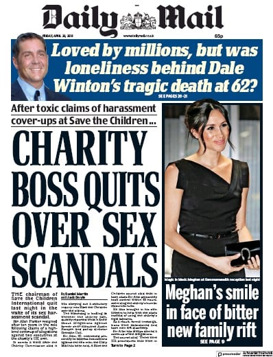 Daily Mail Newspaper Front Page for 20 April 2018