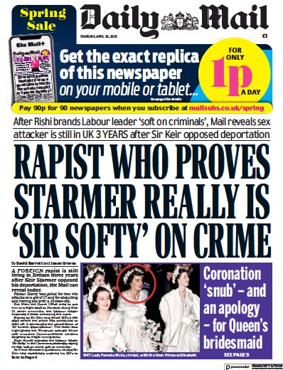 Daily Mail (UK) Newspaper Front Page for 20 April 2023