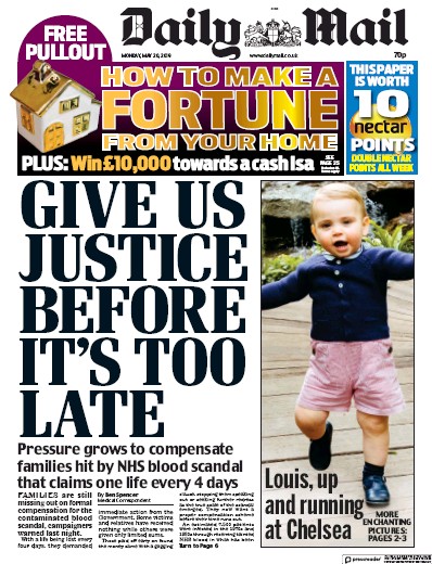 Daily Mail Newspaper Front Page for 20 May 2019