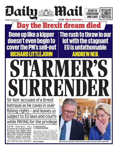 Daily Mail (UK) Newspaper Front Page for 20 May 2025