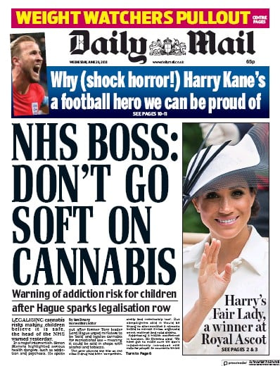 Daily Mail Newspaper Front Page for 20 June 2018