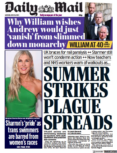 Daily Mail (UK) Newspaper Front Page for 20 June 2022