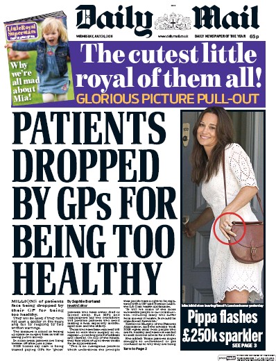 Daily Mail Newspaper Front Page for 20 July 2016