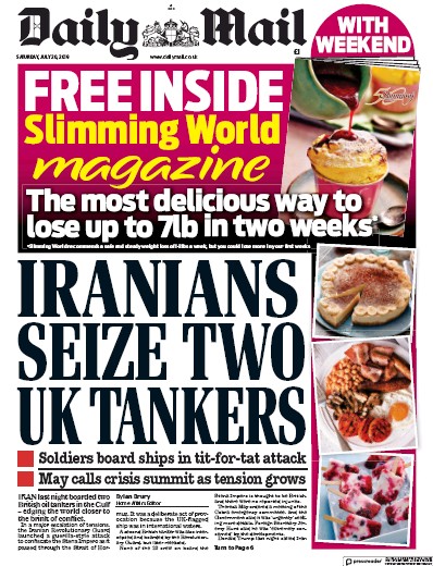 Daily Mail (UK) Newspaper Front Page for 20 July 2019