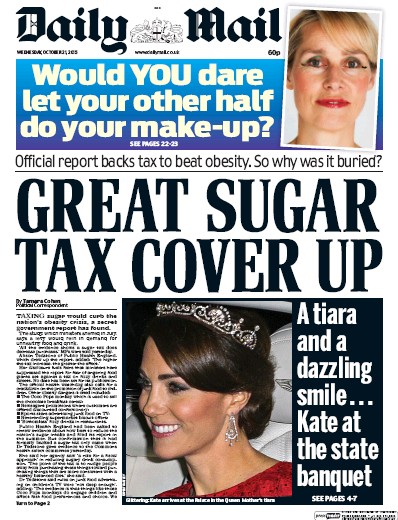 Daily Mail Newspaper Front Page for 21 October 2015
