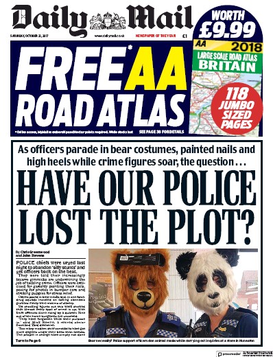 Daily Mail Newspaper Front Page for 21 October 2017